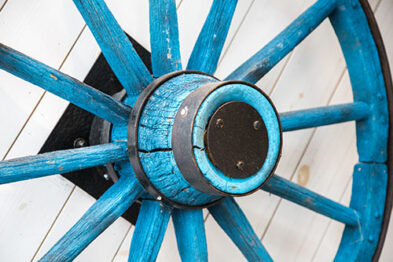 An old blue wheel